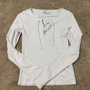 hollister long sleeve ribbed lace up top in white